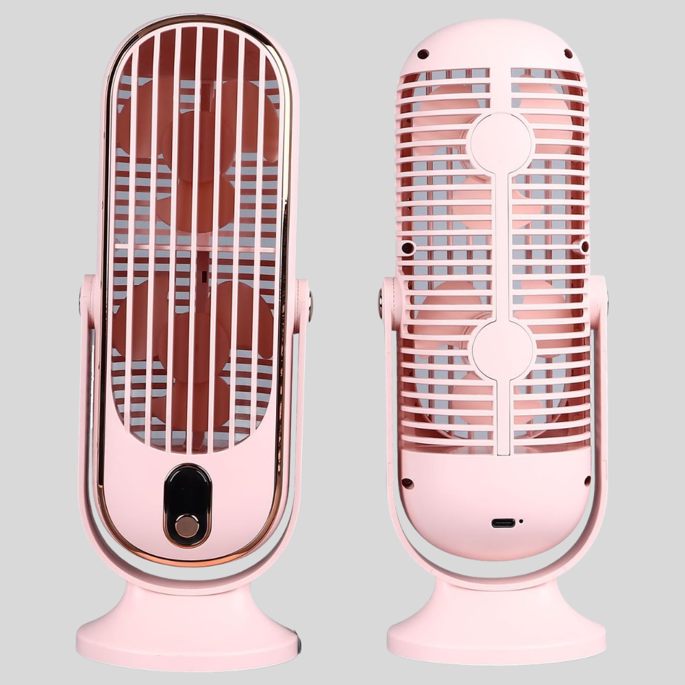 Leiser USB Tischventilator mit Akku 5 Geschwindigkeiten LED Anzeige 720 Grad Verstellbar