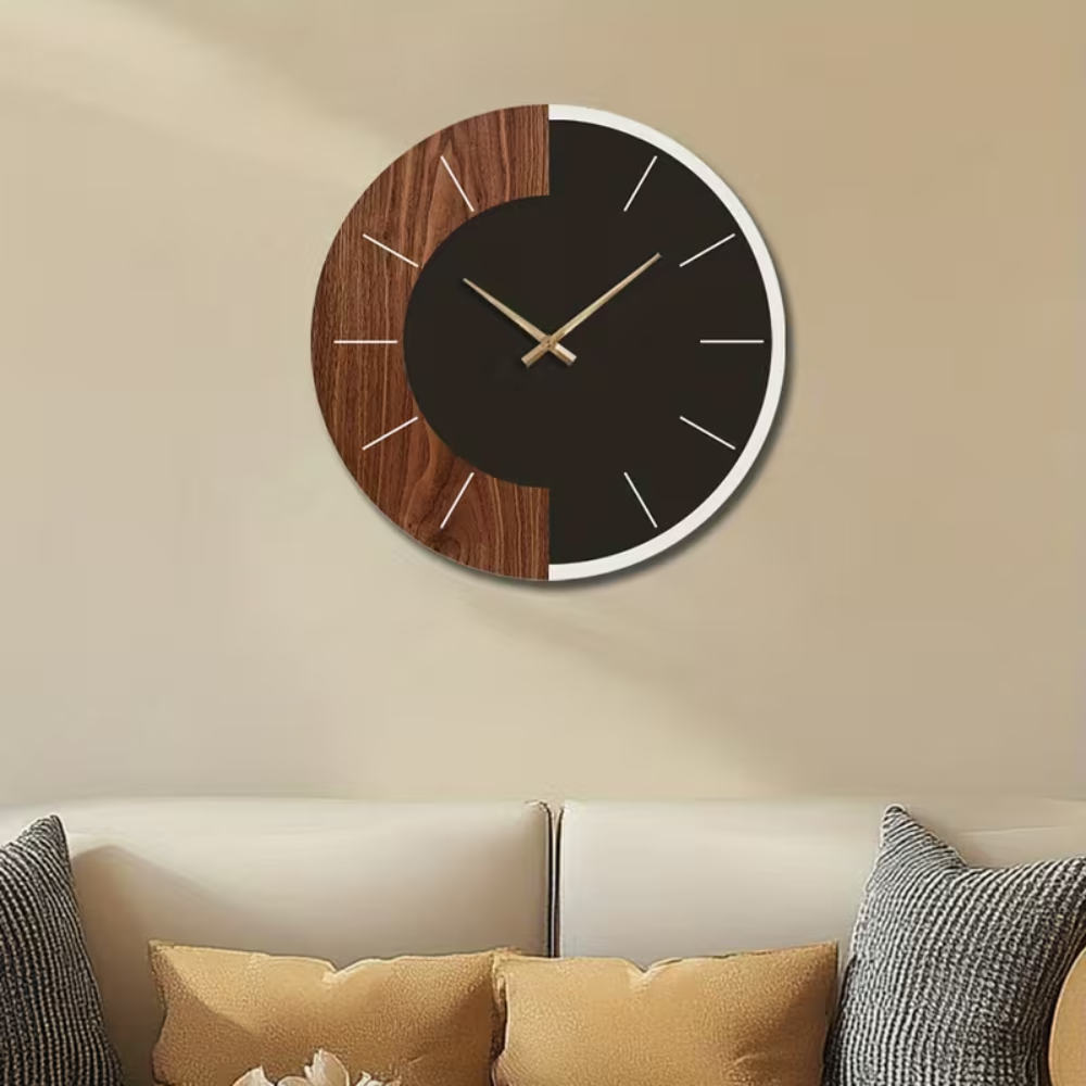 Moderne Holz Wanduhr 35/45 cm – Runde Designer Uhr mit leisem Uhrwerk für Wohnzimmer, Küche & Büro