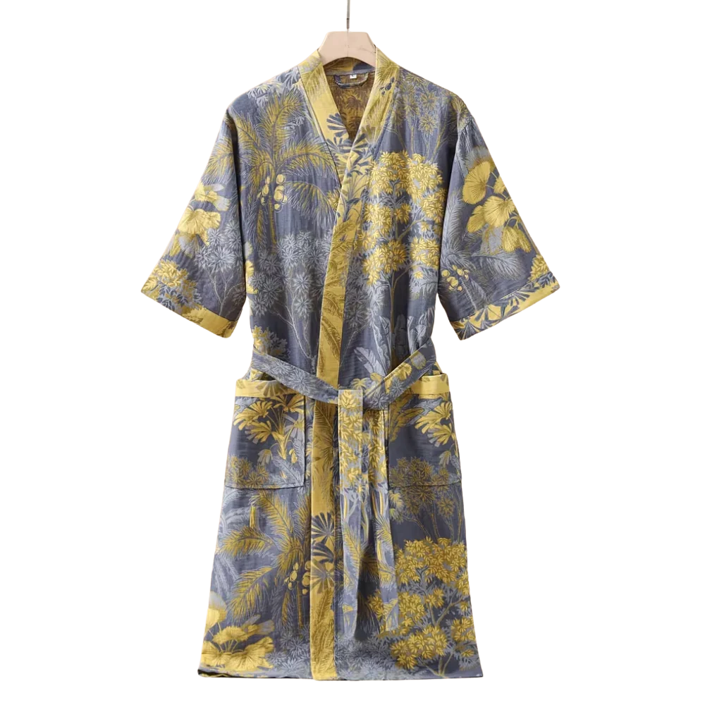 Baumwoll-Gaze Kimono Bademantel - Leichter Morgenmantel & Loungewear für Damen & Herren