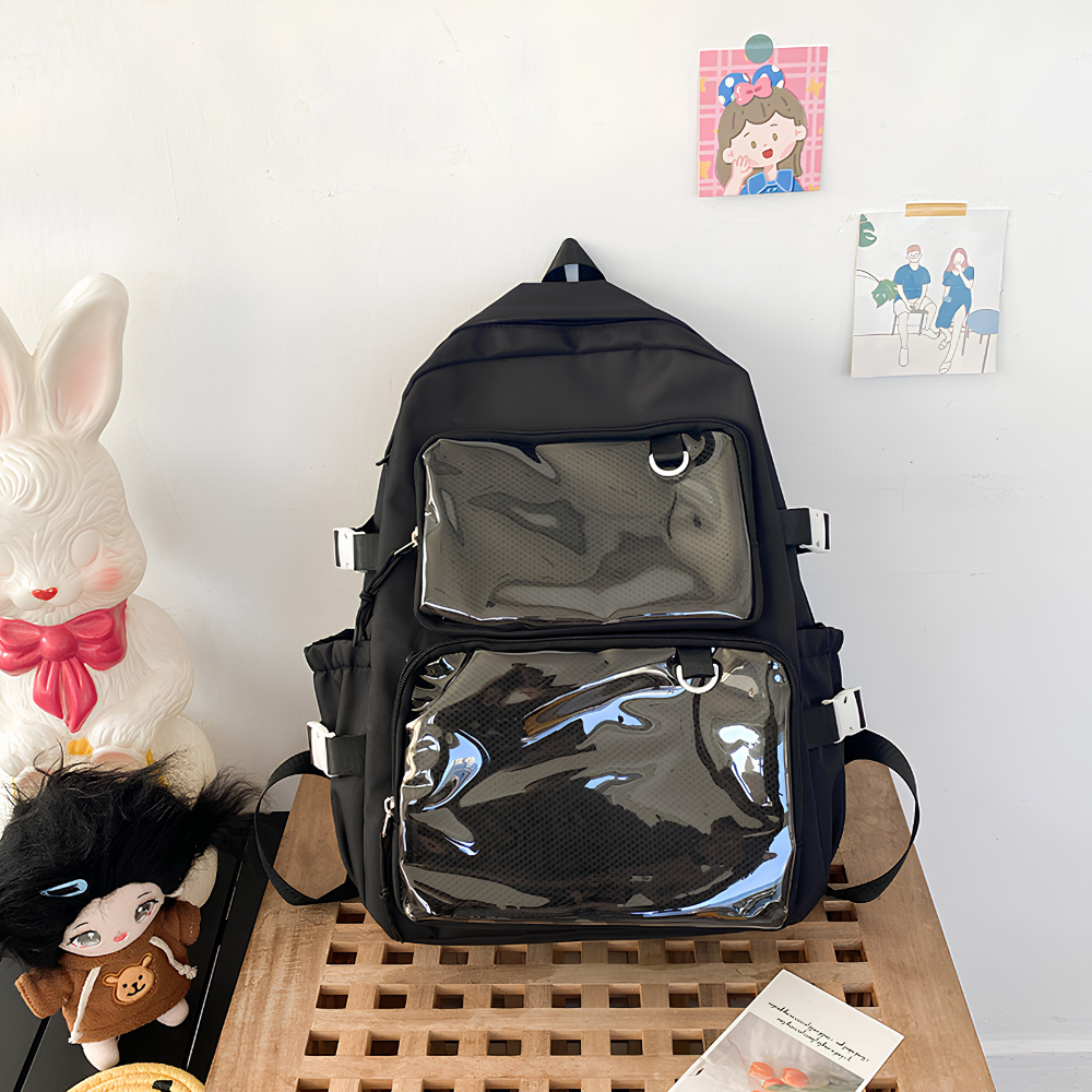 Transparenter Kawaii-Rucksack mit Pin-Display – Großer Schulrucksack im japanischen Stil für Schule, Uni & Alltag