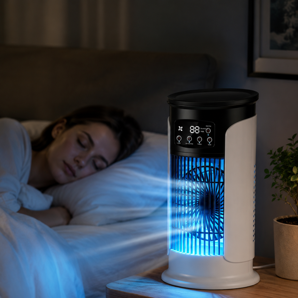 Mobiler Luftkühler 3 in 1 mit Sprühnebel USB Tischventilator LED Anzeige Timer für Büro Schlafzimmer
