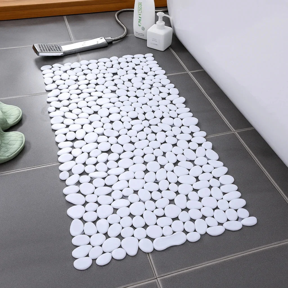 Rutschfeste Duschmatte in Kieselstein-Optik 70x36 und 88x40 cm – Badematte mit Saugnäpfen