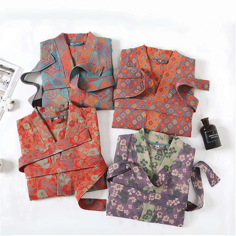 Retro Kimono Bademantel aus Baumwolle - Luftiger Morgenmantel & Loungewear für Damen & Herren