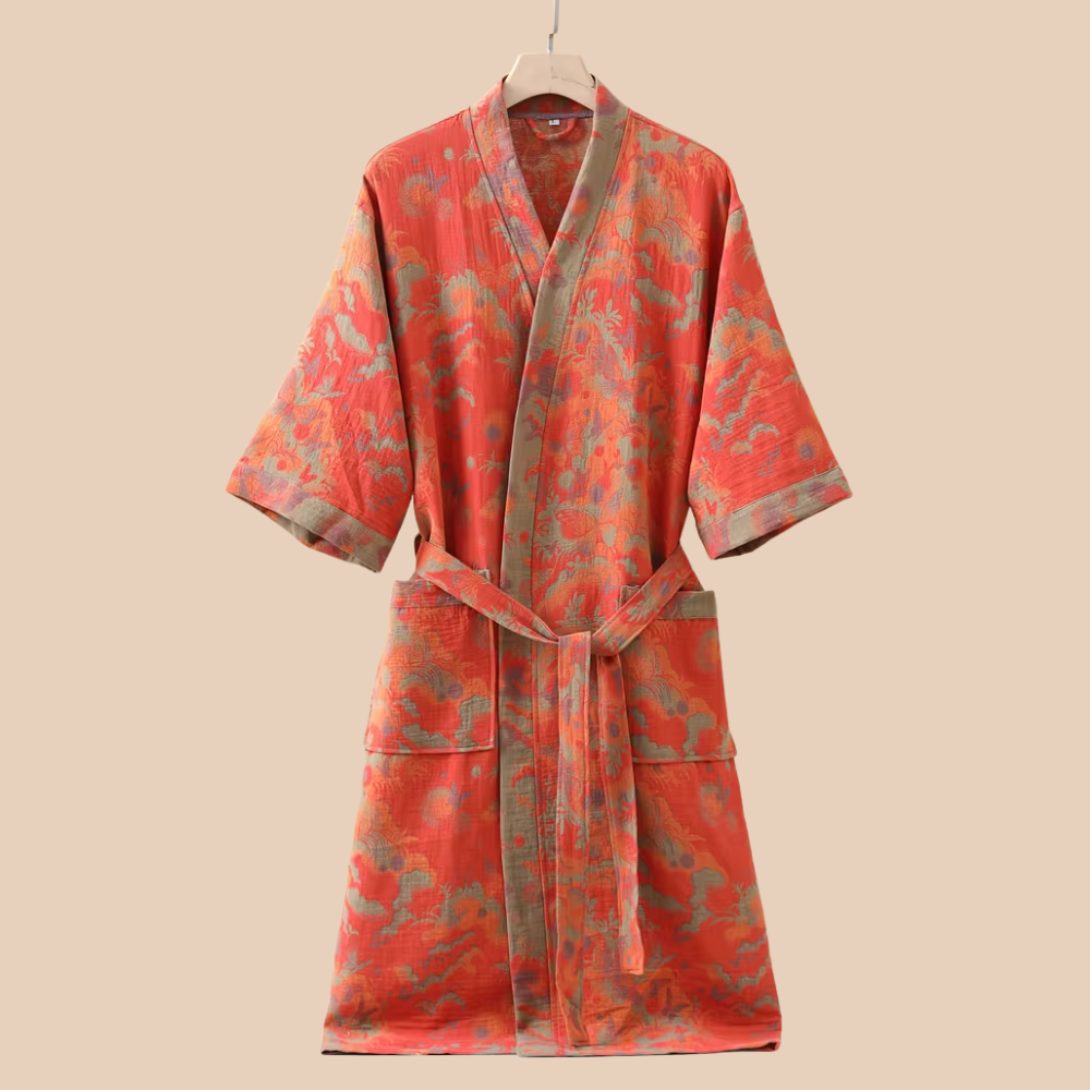 Baumwoll-Gaze Kimono Bademantel - Leichter Morgenmantel & Loungewear für Damen & Herren