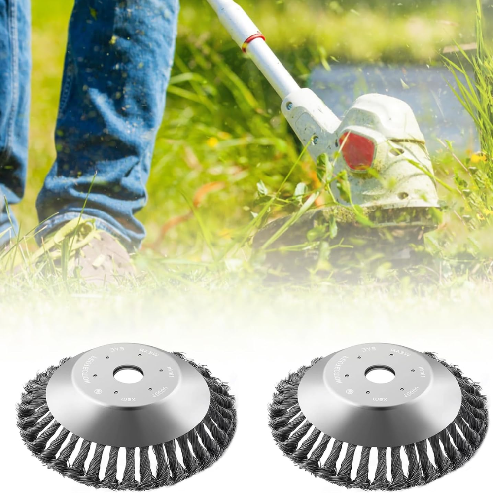 20 cm Stahl-Drahtbürstenkopf für Rasentrimmer | Metall-Trimmeraufsatz zur Entfernung von Unkraut, Moos und Rost