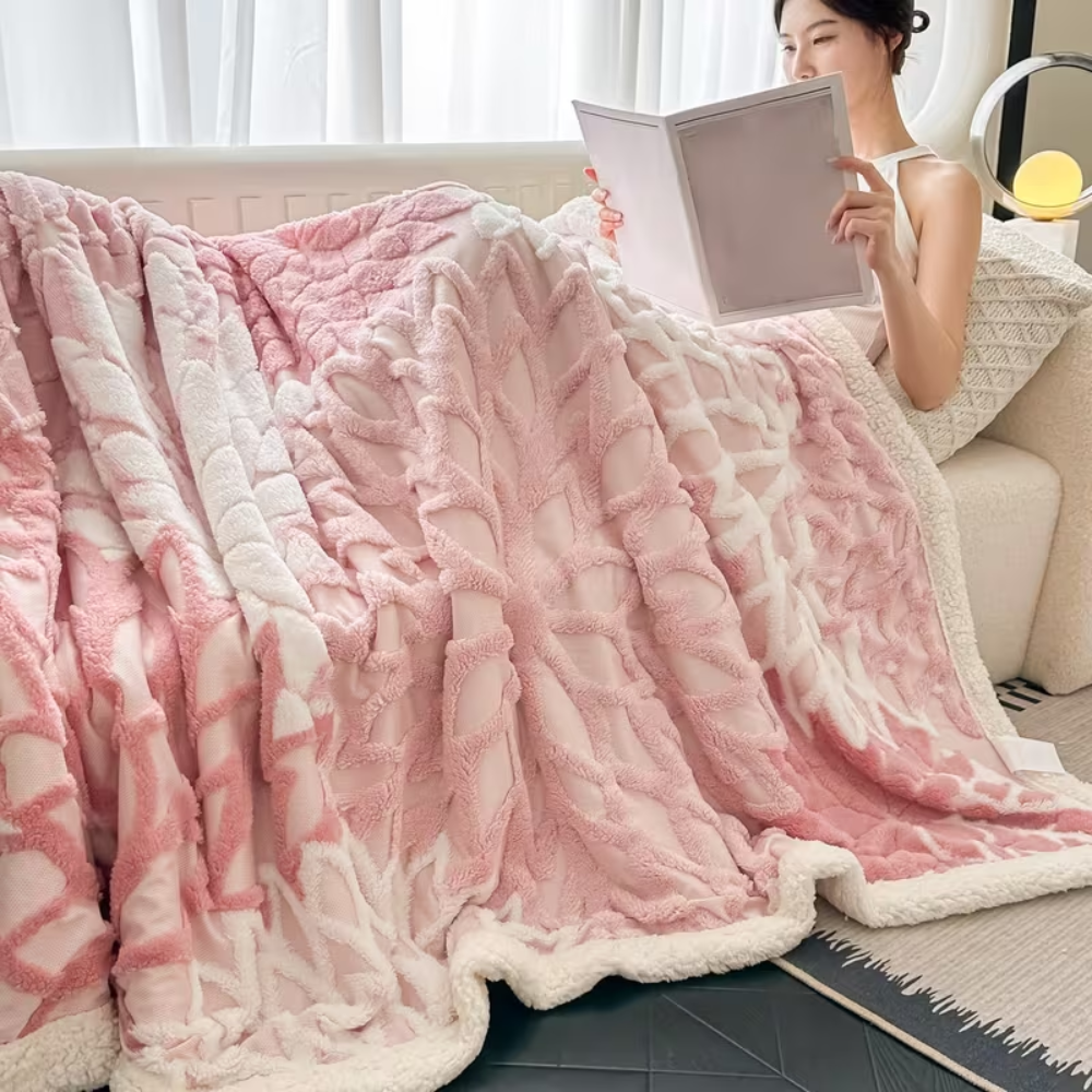 Jacquard-Fleece-Plaid mit Blumenmuster 100x150 bis 200x230 cm – Dicke Wohndecke für Sofa und Bett