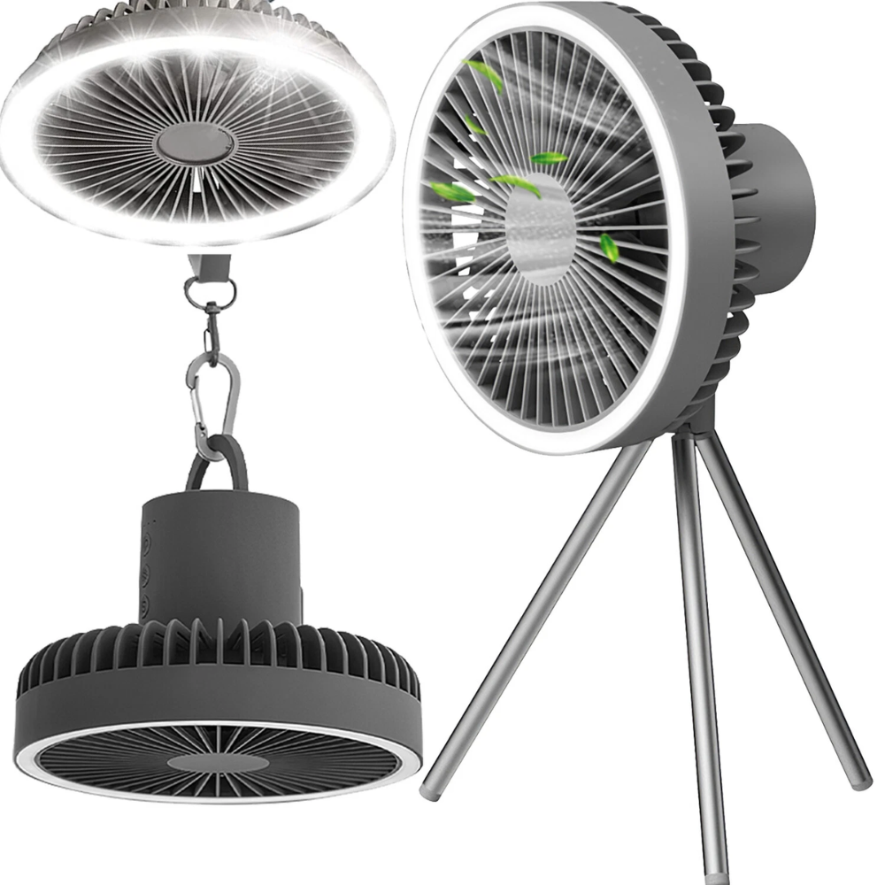 Camping Ventilator mit LED Licht USB Akku Powerbank Hängend oder mit Stativ für Zelt Outdoor