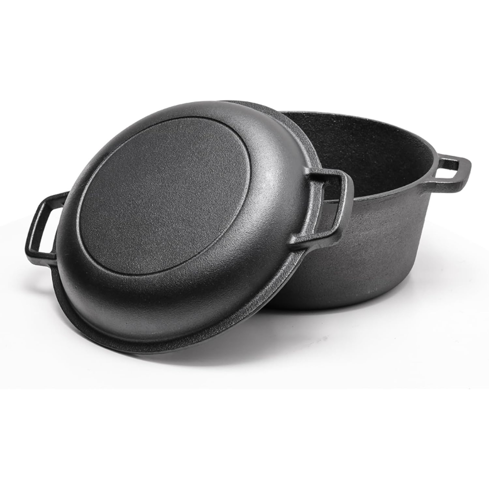 Gusseisen Dutch Oven 26/28 cm – 2-in-1 Schmortopf mit Pfannendeckel für Brot, Braten, Backen & Camping