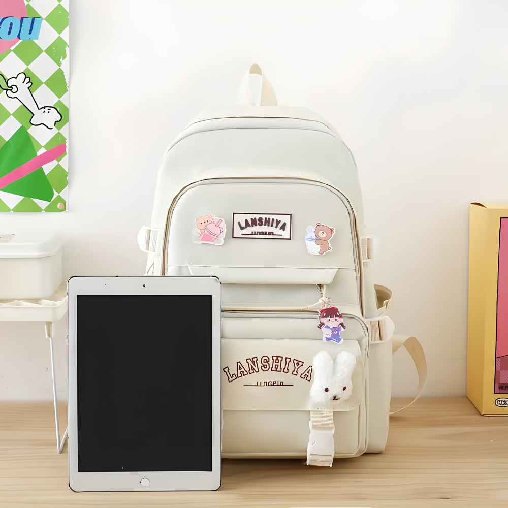 Teenager-Schulrucksack-Set 5-teilig 40 × 30 × 13 cm – Großer Studentenrucksack mit Tragetasche, Mäppchen & Beuteln für Schule, Freizeit & Alltag