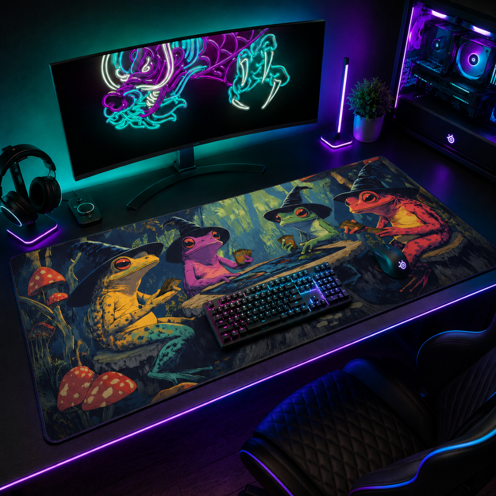 Großes Gaming Mauspad 30 × 60 cm mit Fantasy-Tiermotiv | Rutschfeste Gummi-Schreibtischunterlage mit genähtem Rand
