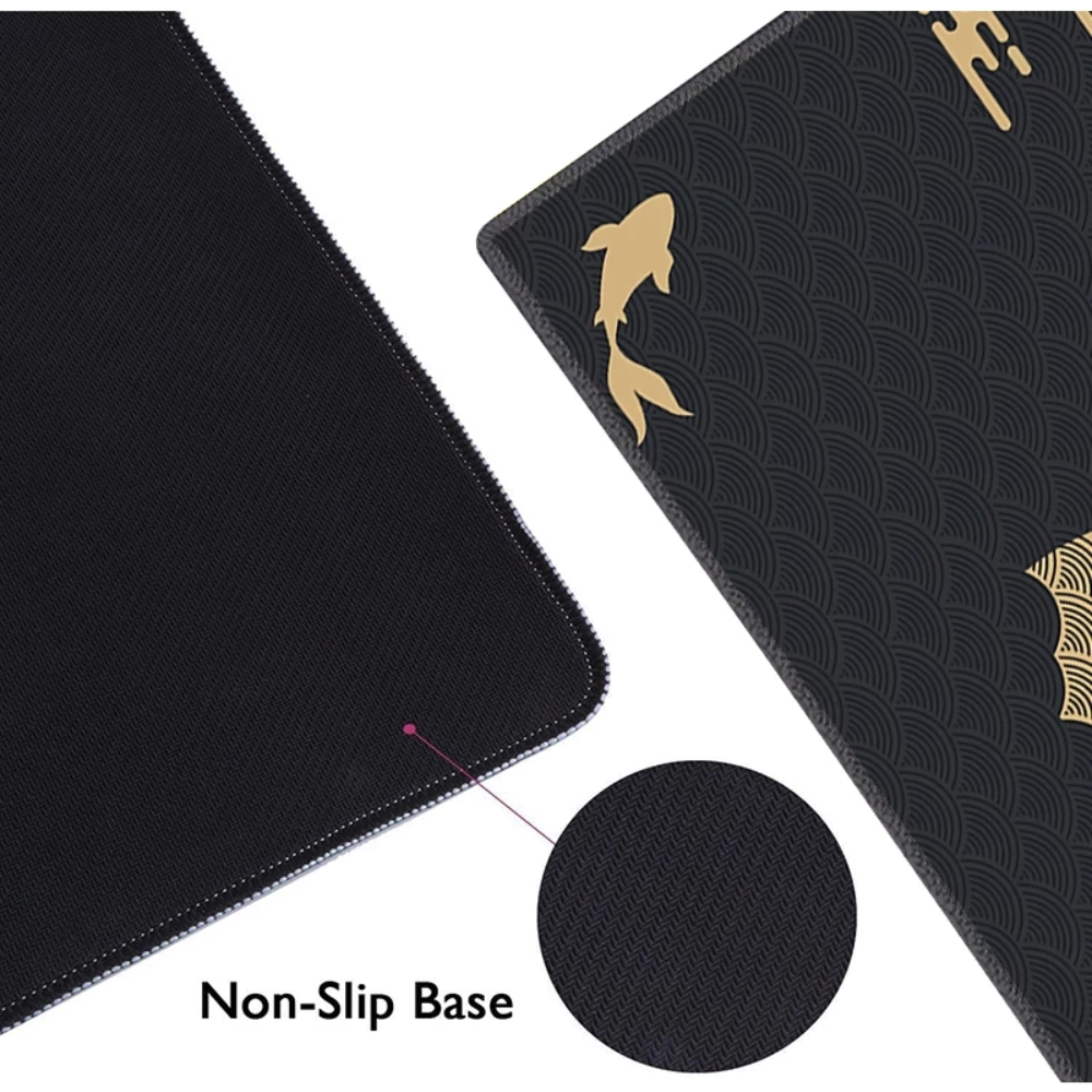 XXL Gaming-Mauspad mit japanischem Koi-Design Schwarz-Gold – Rutschfeste Schreibtischunterlage für Büro, Homeoffice & Gaming