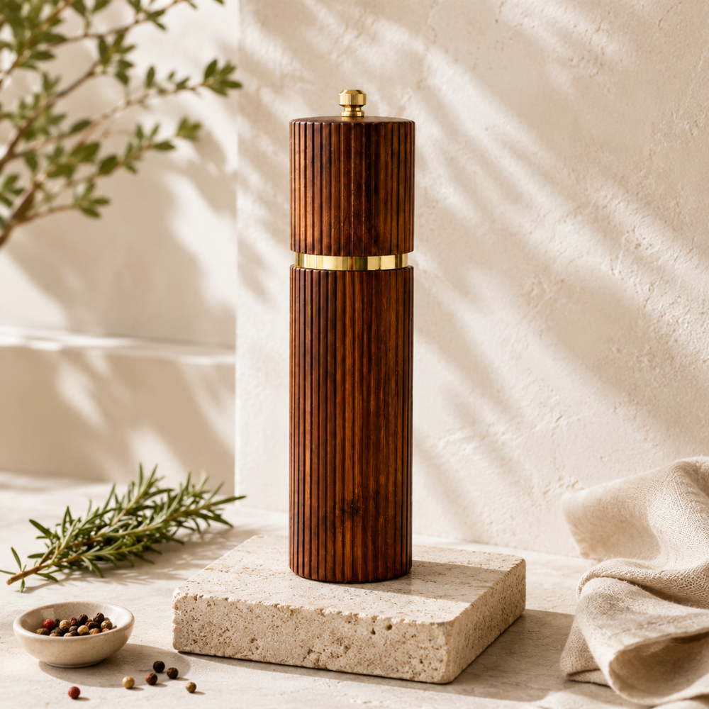Salz- und Pfeffermühle Set aus Akazienholz – Gewürzmühlen mit Keramikmahlwerk & Einstellbarem Mahlgrad