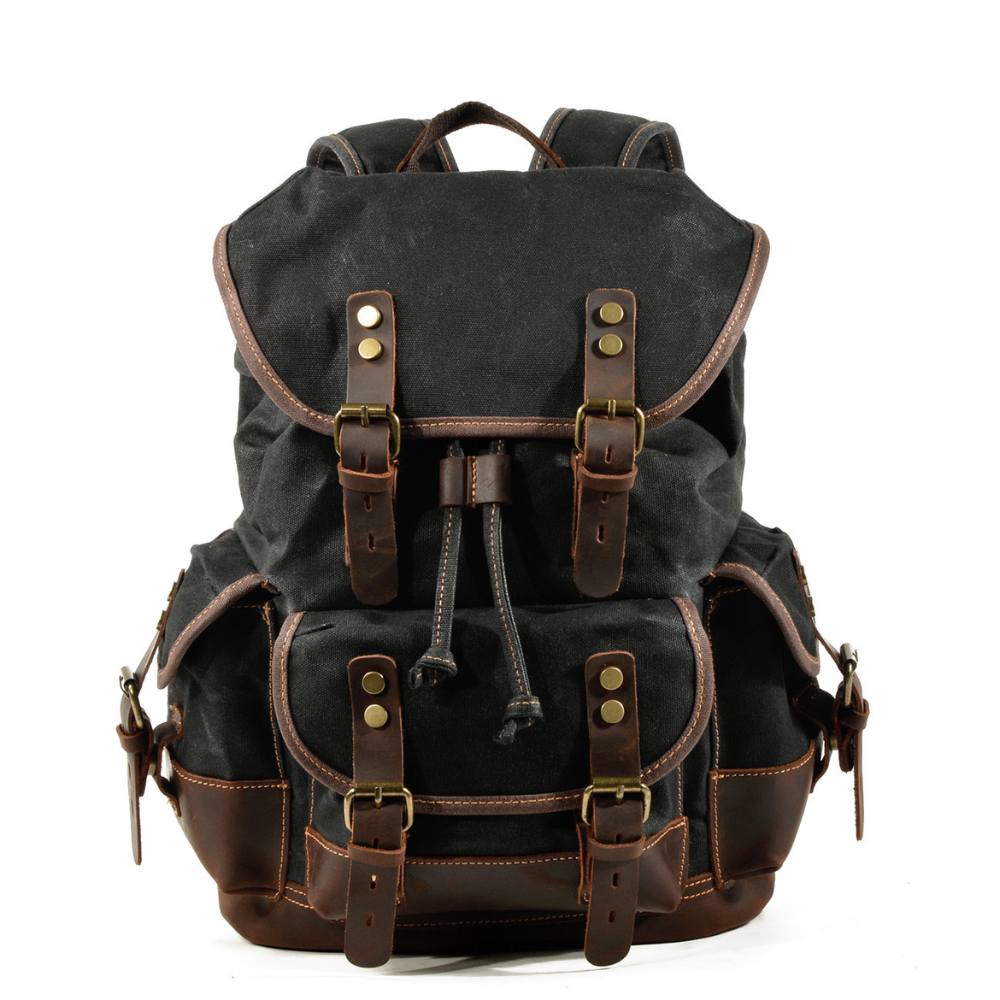 Vintage Wachstuch Canvas Rucksack für Herren - Großer Laptop Tagesrucksack & Reise-Rucksack