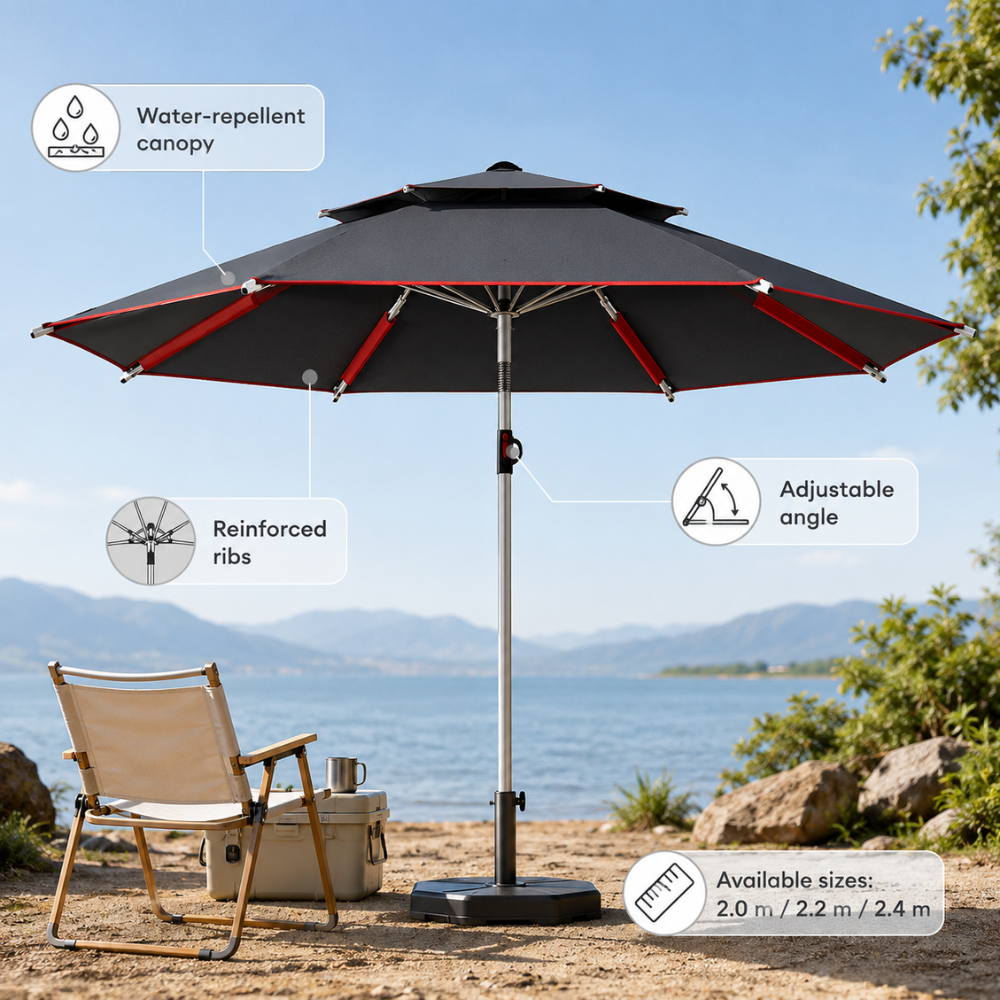 Verstellbarer Sonnenschirm Outdoor 2 m 2,2 m 2,4 m Strandschirm Gartenschirm Wasserabweisend für Terrasse Camping Strand