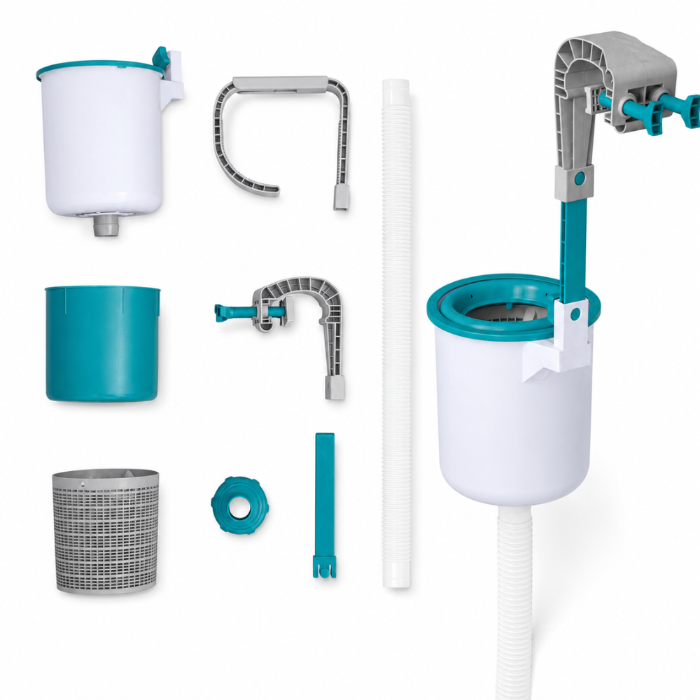 Pool-Oberflächenskimmer für Aufstellpools | Wandmontierter Skimmer mit Schlauch, verstellbarer Halterung und herausnehmbarem Filterkorb