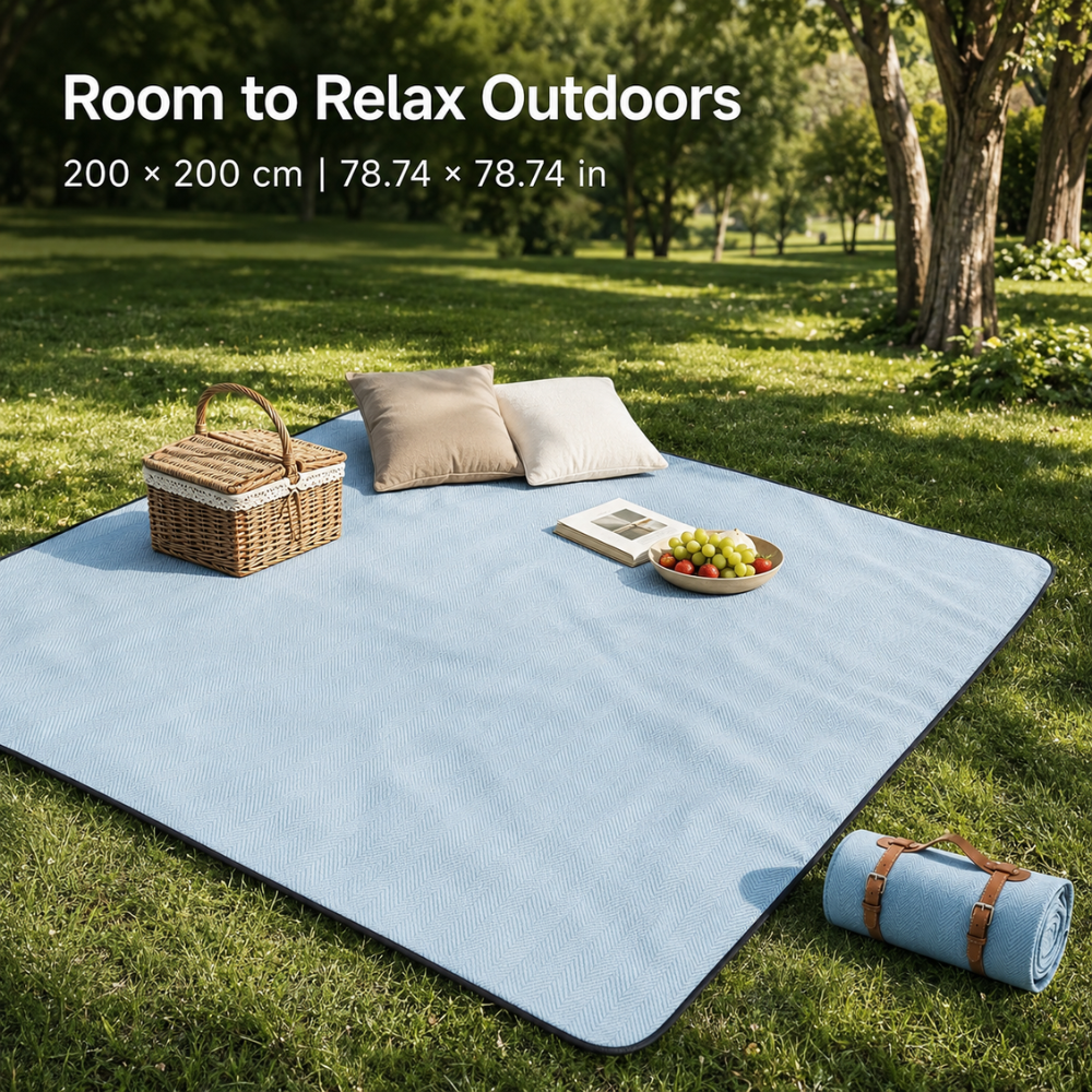 Faltbare Picknickdecke 200 x 200 cm aus Polyester | Wasserabweisende Outdoor-Decke mit Tragegurten für Camping, Strand und Garten