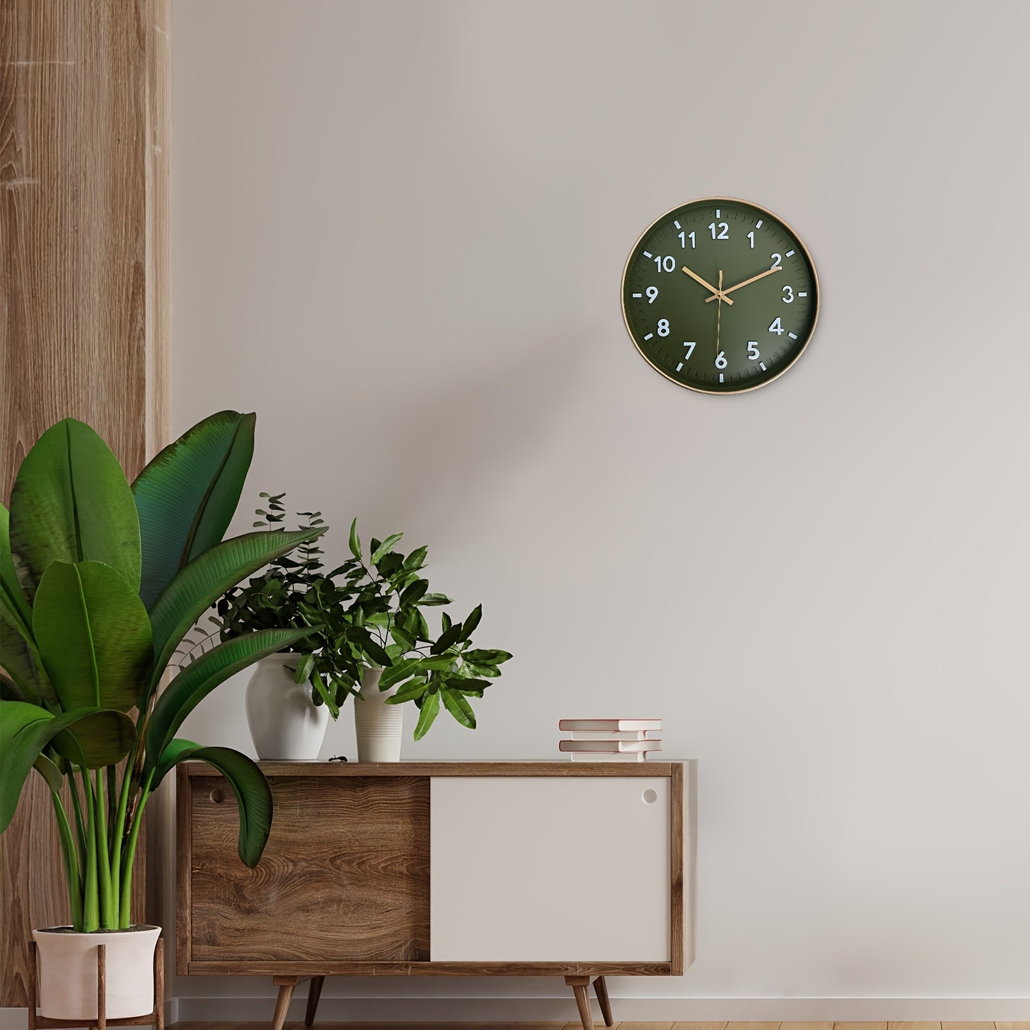 Wanduhr Grün Geräuschlos – Moderne Runde Quarzuhr mit Goldrand für Wohnzimmer, Küche & Schlafzimmer