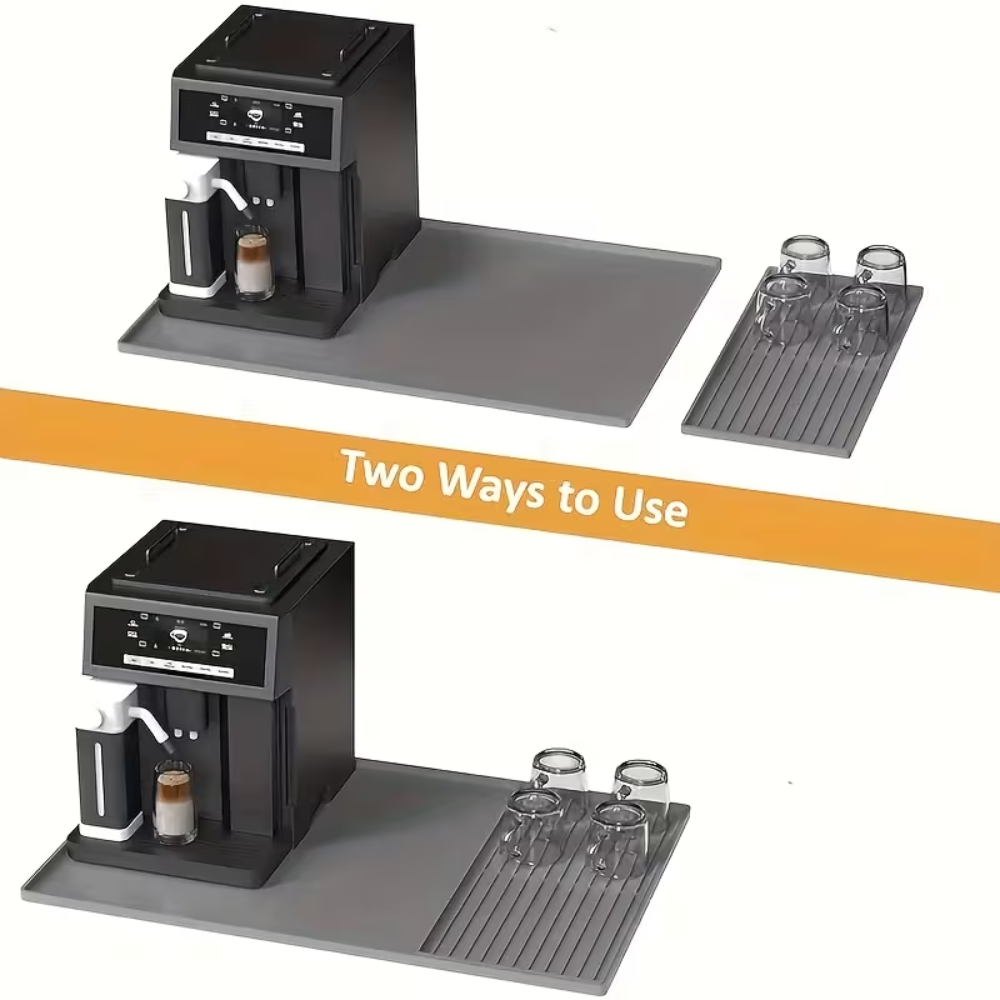 2-in-1 Kaffeemaschinen Unterlage aus Silikon – Abtropfmatte & Arbeitsplattenschutz für Kaffeevollautomat, Siebträger & Küche