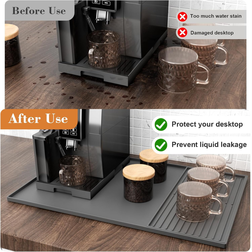 2-in-1 Kaffeemaschinen Unterlage aus Silikon – Abtropfmatte & Arbeitsplattenschutz für Kaffeevollautomat, Siebträger & Küche