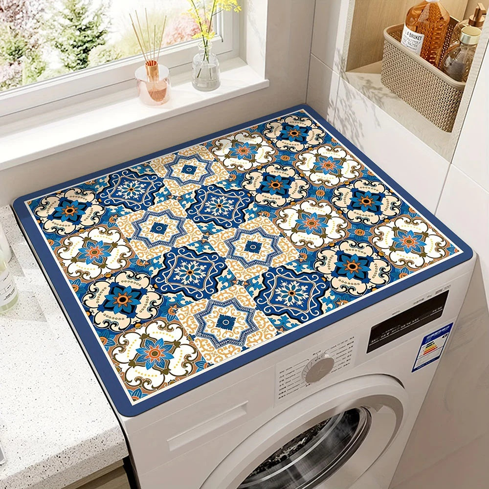 Waschmaschinen Abdeckung mit Retro Mosaik Muster – Schutzmatte für Waschmaschine, Küche & Waschküche
