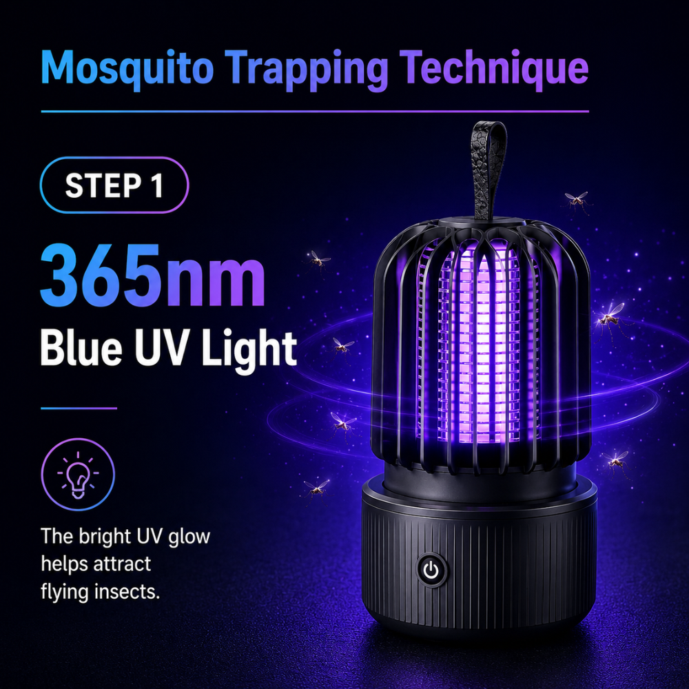 Wiederaufladbare Mückenlampe 2-in-1 – Elektrische UV Insektenfalle mit 1200mAh Akku für Zuhause, Terrasse & Camping