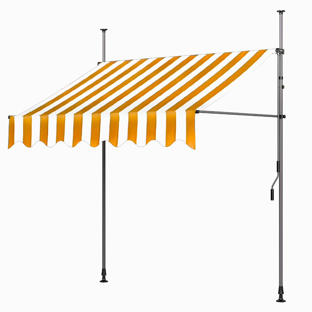 Klemmmarkise ohne Bohren | Manuell ausziehbare Balkonmarkise mit Kurbel, höhenverstellbaren Standrohren & Sonnenschutz für Terrasse, Garten und Balkon