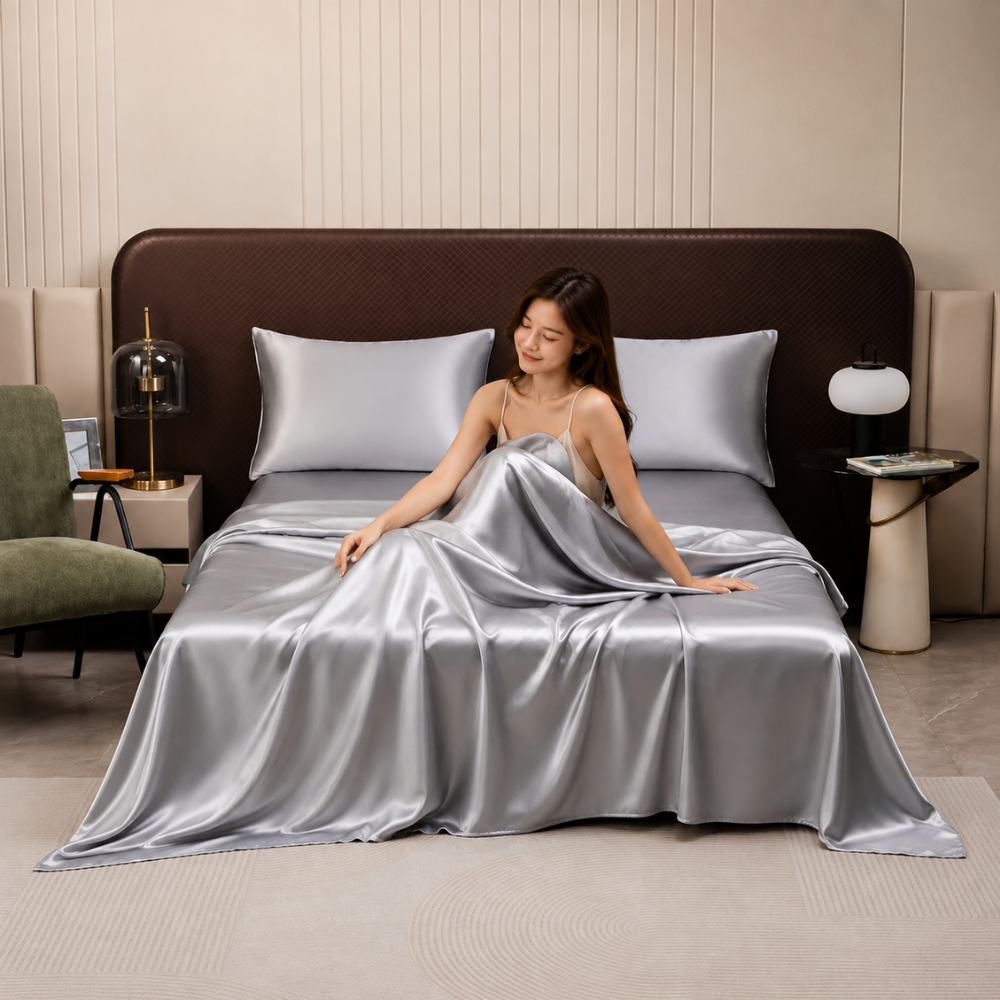 Leichtes Satin Bettwäsche-Set - Seidenweiche Laken mit Kissenbezügen für Schlafzimmer