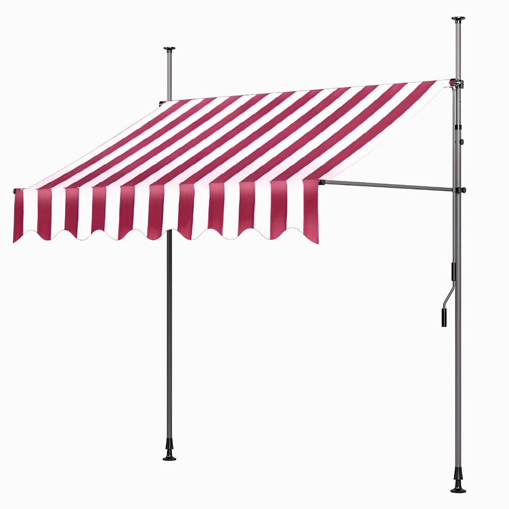 Klemmmarkise ohne Bohren | Manuell ausziehbare Balkonmarkise mit Kurbel, höhenverstellbaren Standrohren & Sonnenschutz für Terrasse, Garten und Balkon
