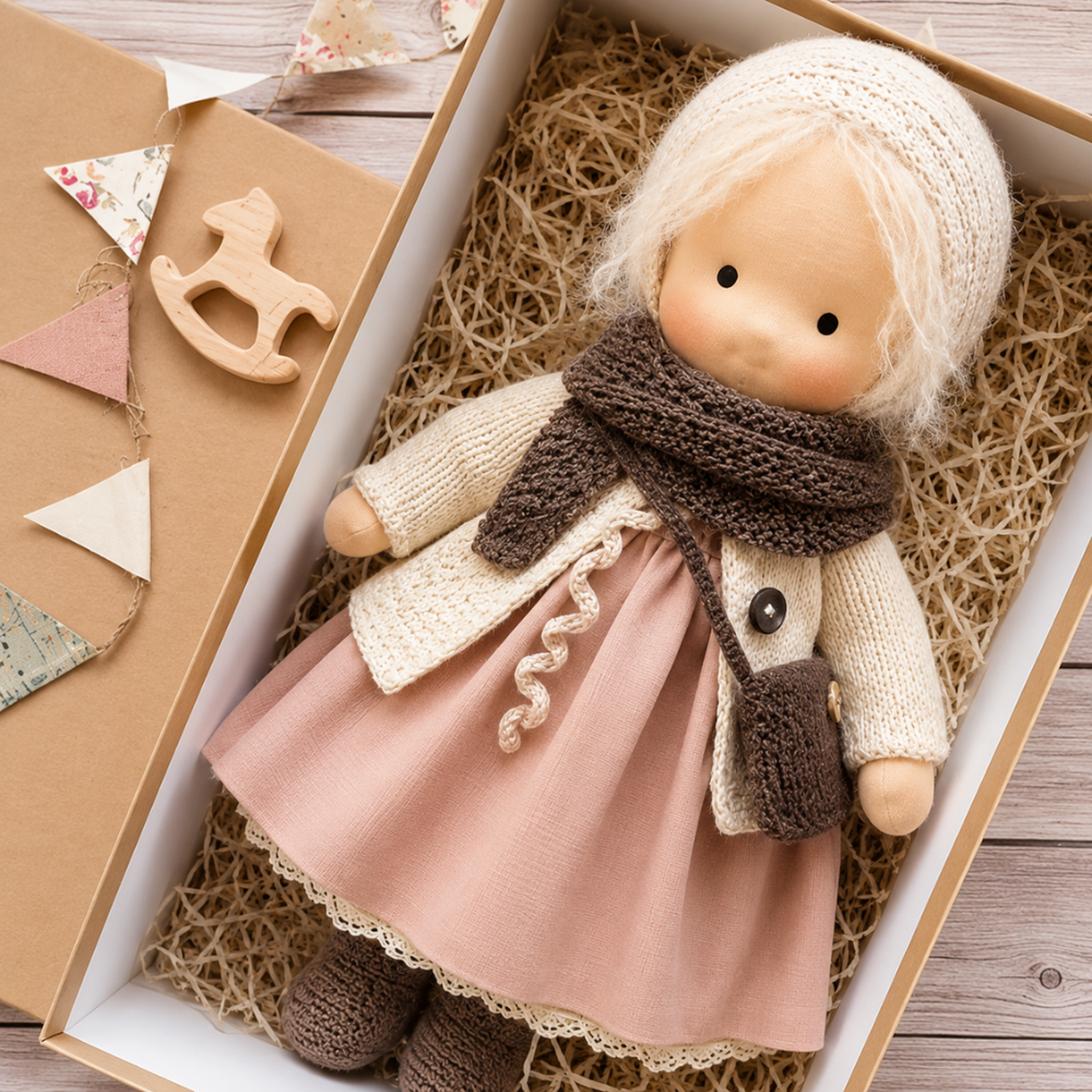 Waldorf-inspirierte Stoffpuppe 30 cm für Kinder Weiche Ragdoll Kuschelpuppe zum Spielen und Dekorieren