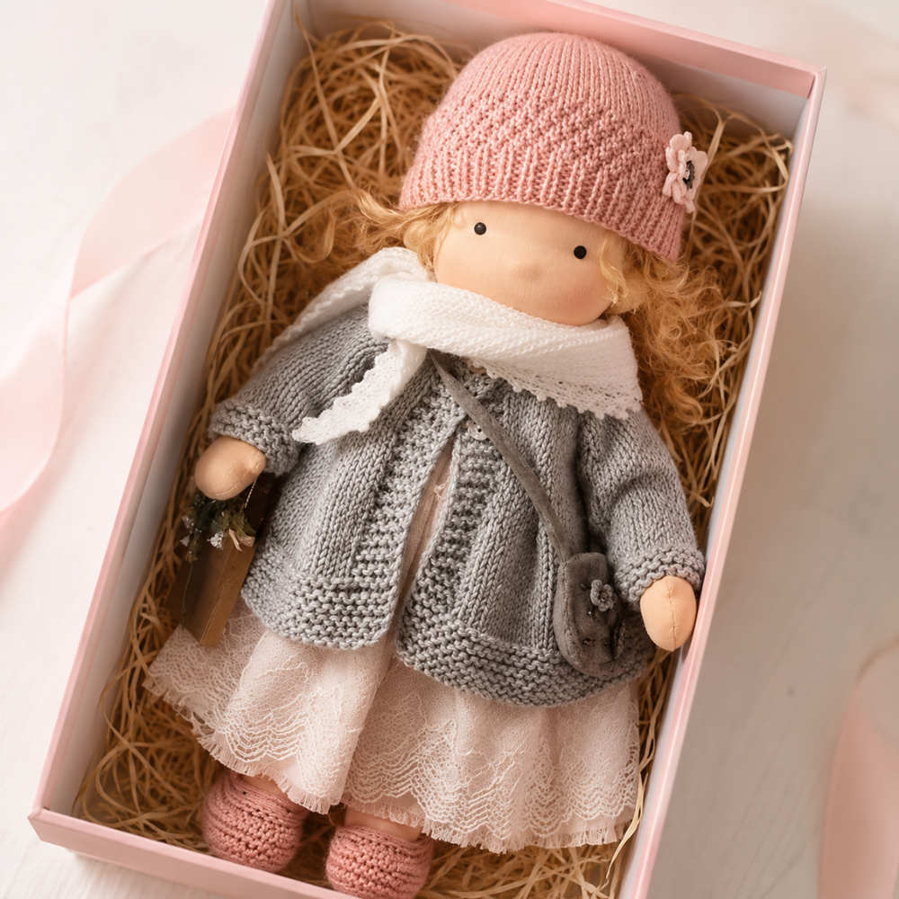 Waldorf-inspirierte Stoffpuppe 30 cm für Kinder Weiche Ragdoll Kuschelpuppe zum Spielen und Dekorieren