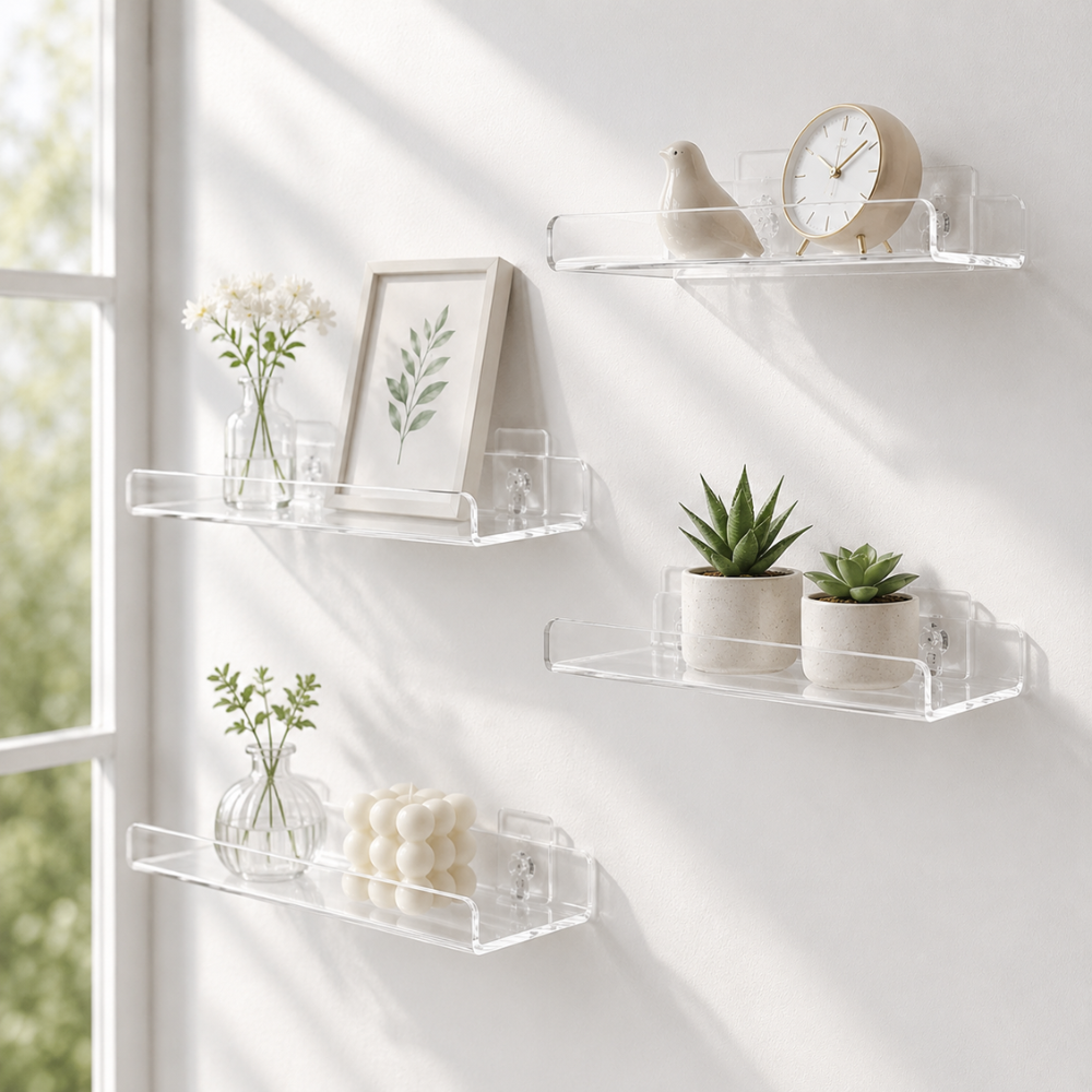 Selbstklebendes Acryl Wandregal ohne Bohren U oder L Form Wandablage in mehreren Farben und Größen