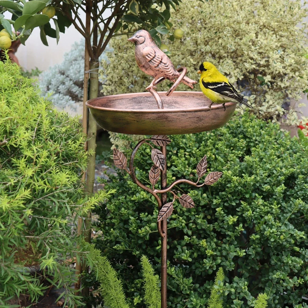 Vogeltränke Garten | Freistehendes Vogelbad aus Eisen mit Erdspieß und Vogeldekor
