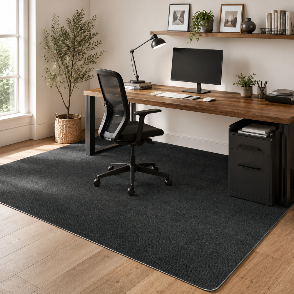 Rutschfeste Bürostuhlmatte aus strapazierfähigem Polyester | Bodenschutzmatte für Schreibtischstuhl und Homeoffice