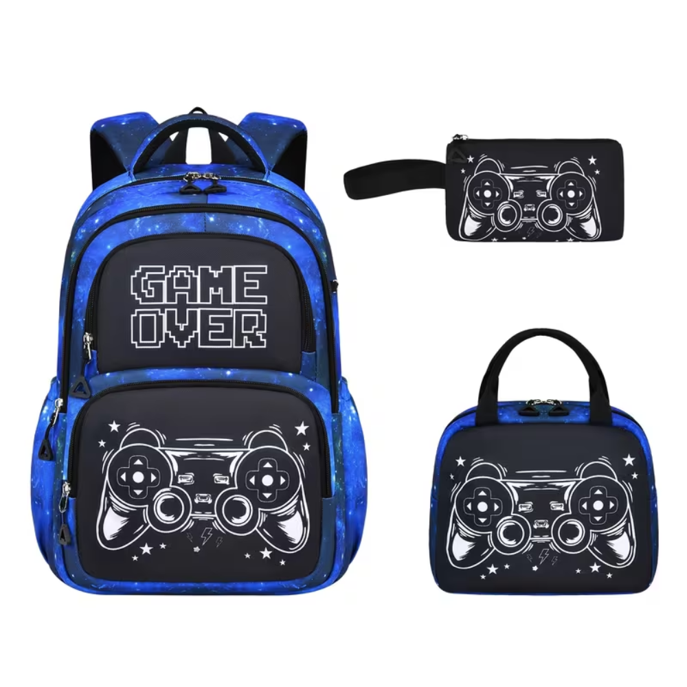 Schulrucksack-Set mit Gaming-Controller-Motiv 46 × 30 × 19 cm – 3-teiliges Polyester-Rucksackset mit Tasche & Federmäppchen