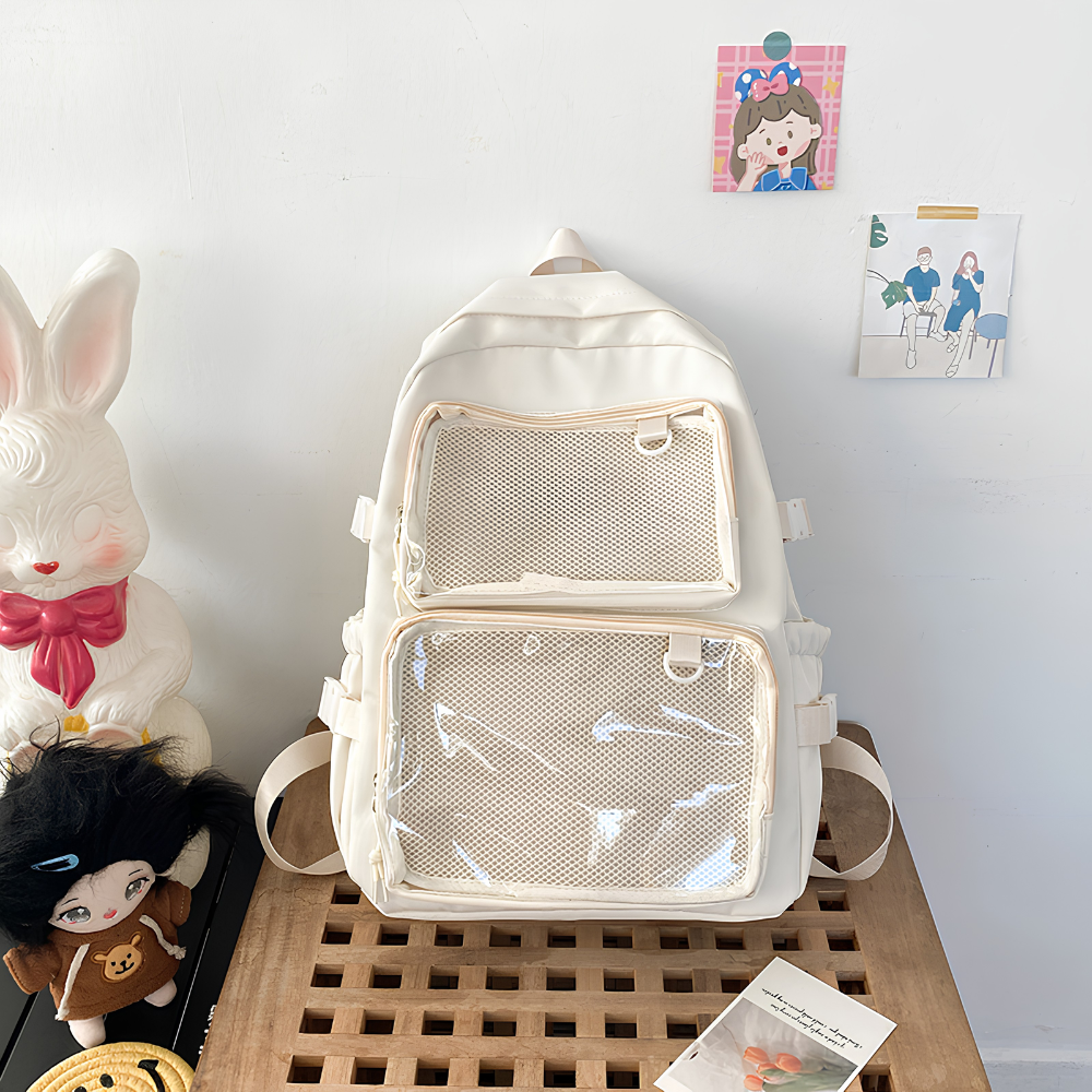 Transparenter Kawaii-Rucksack mit Pin-Display – Großer Schulrucksack im japanischen Stil für Schule, Uni & Alltag