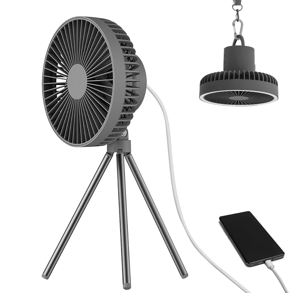 Camping Ventilator mit LED Licht USB Akku Powerbank Hängend oder mit Stativ für Zelt Outdoor