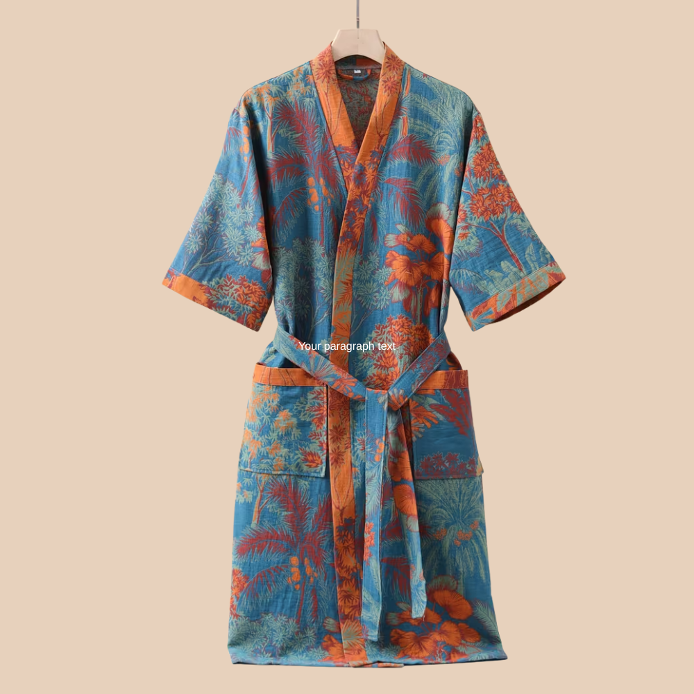 Baumwoll-Gaze Kimono Bademantel - Leichter Morgenmantel & Loungewear für Damen & Herren