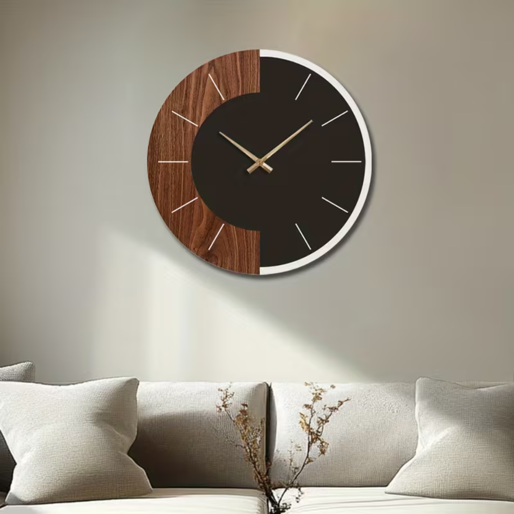Moderne Holz Wanduhr 35/45 cm – Runde Designer Uhr mit leisem Uhrwerk für Wohnzimmer, Küche & Büro