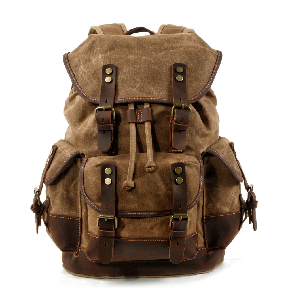 Vintage Wachstuch Canvas Rucksack für Herren - Großer Laptop Tagesrucksack & Reise-Rucksack