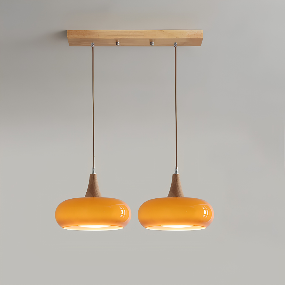 Skandinavische Holz & Glas Hängeleuchte - Moderne Pendellampe mit Holzakzent