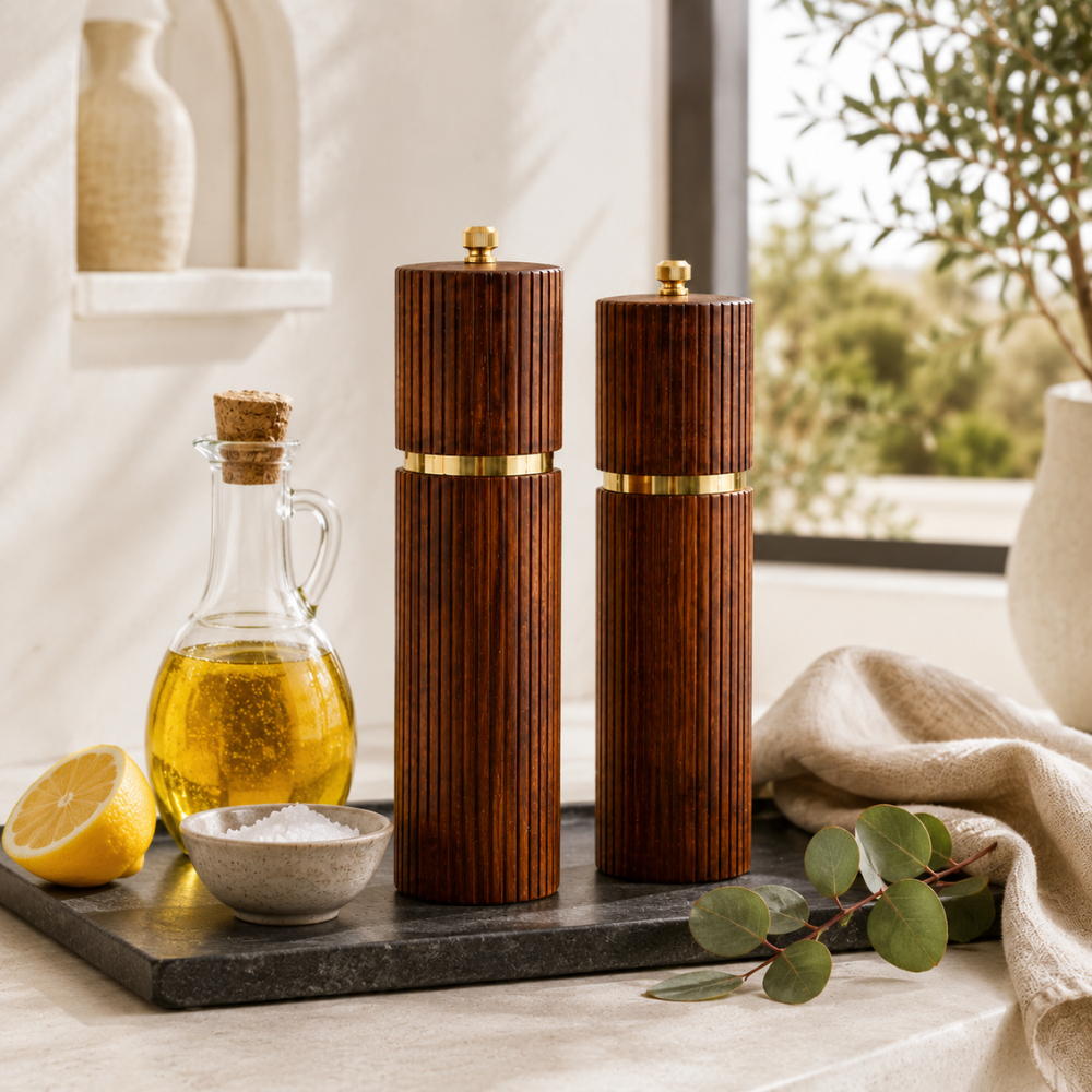 Salz- und Pfeffermühle Set aus Akazienholz – Gewürzmühlen mit Keramikmahlwerk & Einstellbarem Mahlgrad