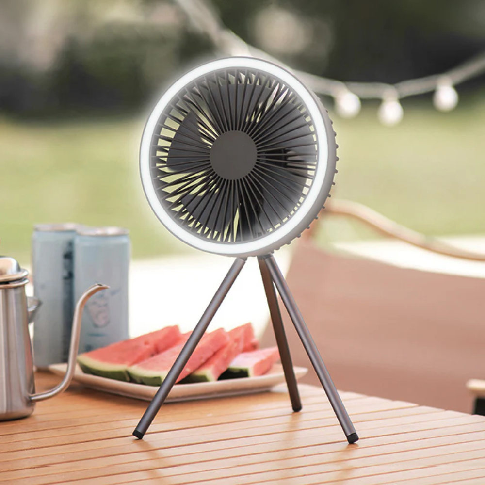 Camping Ventilator mit LED Licht USB Akku Powerbank Hängend oder mit Stativ für Zelt Outdoor