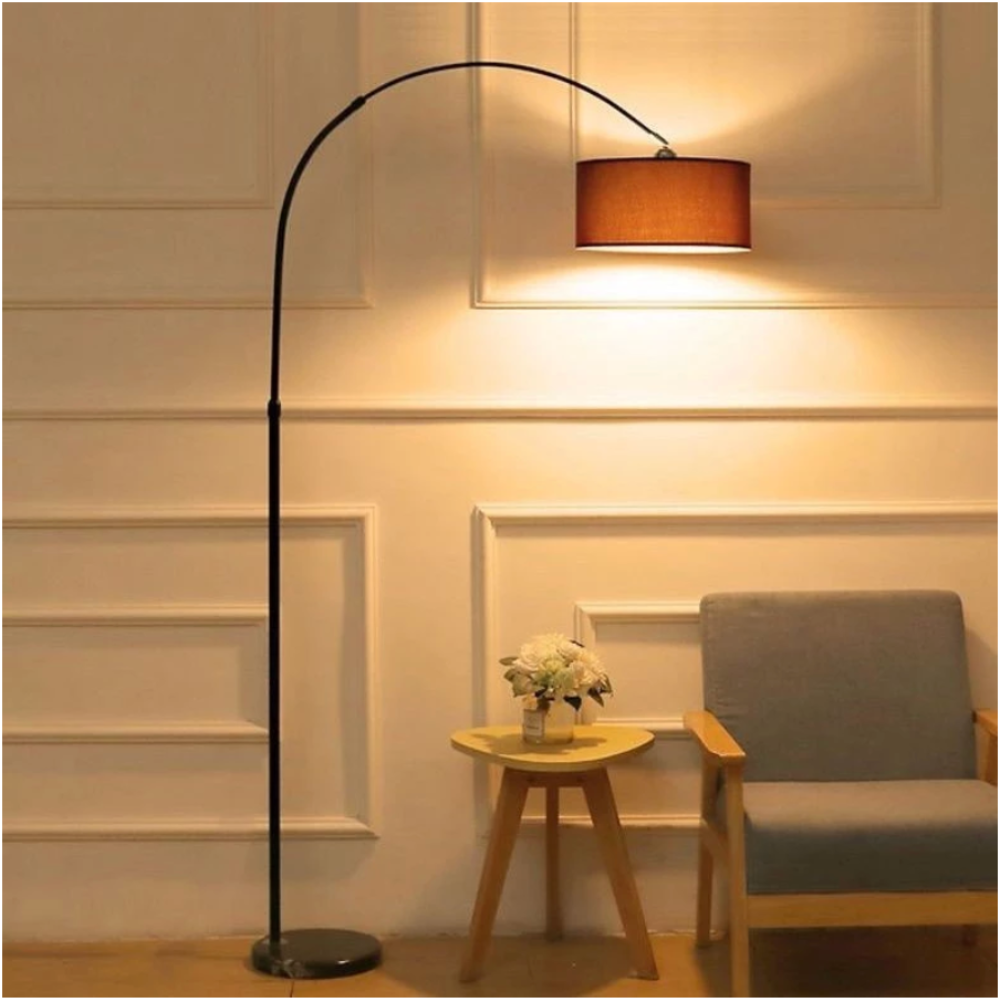 Bogenlampe mit Textilschirm 155 bis 185 cm – Verstellbare Stehleuchte für Sofa und Leseecke