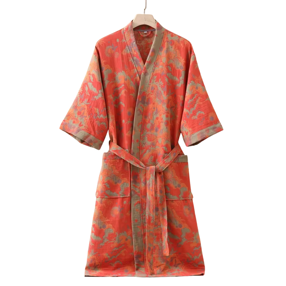 Baumwoll-Gaze Kimono Bademantel - Leichter Morgenmantel & Loungewear für Damen & Herren