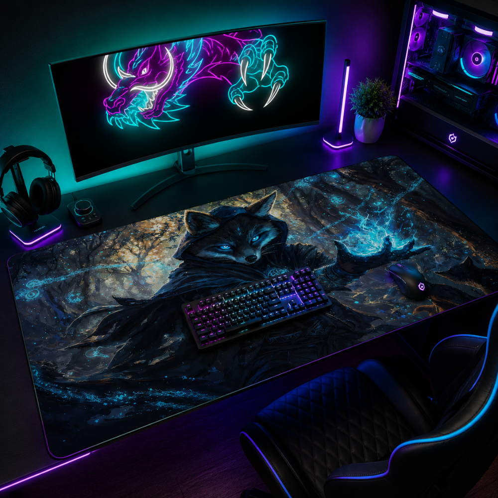 Großes Gaming Mauspad 30 × 60 cm mit Fantasy-Tiermotiv | Rutschfeste Gummi-Schreibtischunterlage mit genähtem Rand