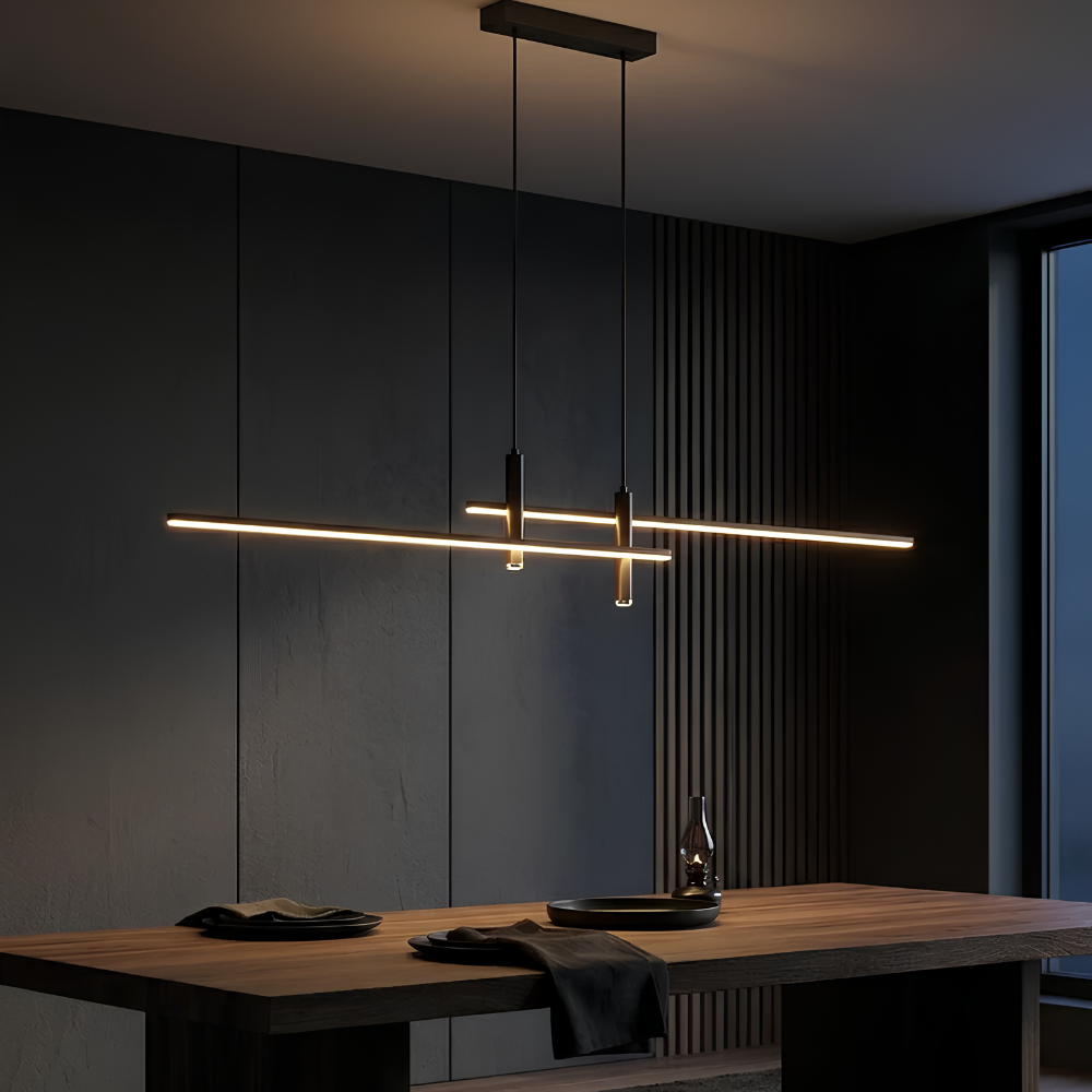 Lineare Pendelleuchte in Schwarz – Höhenverstellbare Metalllampe mit dimmbarem warmem Licht