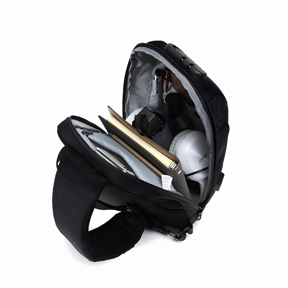 17 x 8 x 34 cm Anti-Diebstahl Sling Bag Herren & Damen - Wasserdichte Brusttasche mit USB-Anschluss