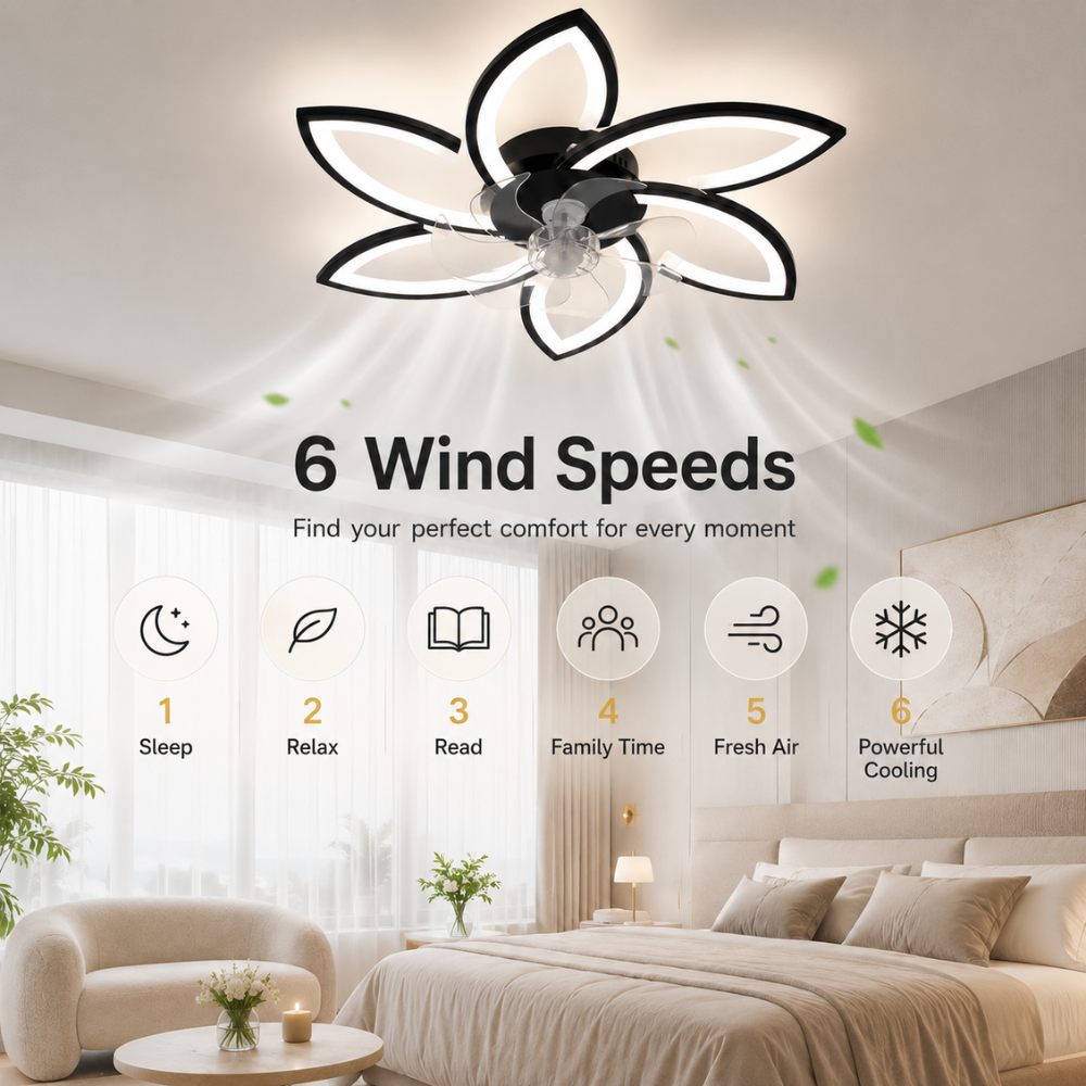 Deckenventilator mit LED Licht Blumenform Fernbedienung Dimmbar 6 Geschwindigkeiten 3000K 6500K
