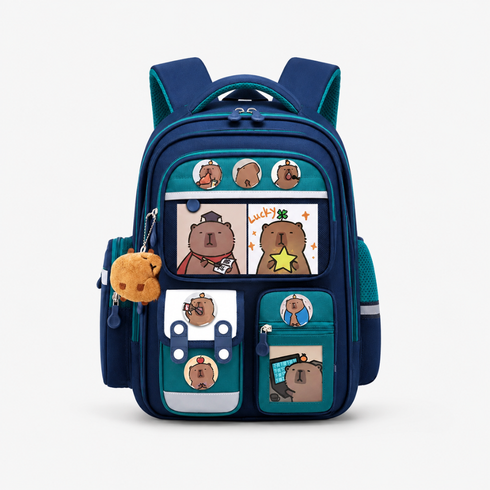 Kinder-Schulrucksack mit Capybara-Motiv – Wasserabweisender Rucksack mit großem Fassungsvermögen & gepolsterten Trägern für Schule & Freizeit
