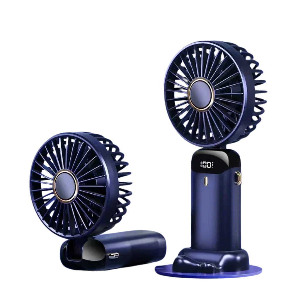 Kompakter USB-Handventilator – tragbarer Mini-Ventilator mit LED-Anzeige, 5 Geschwindigkeitsstufen und klappbarem Design